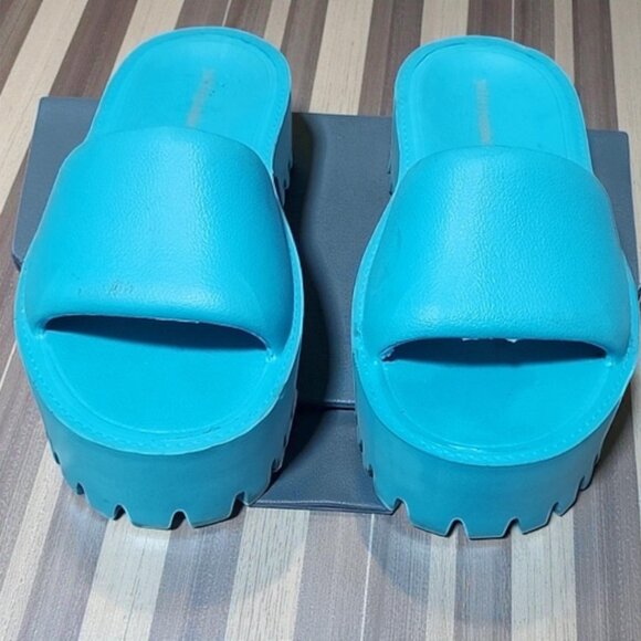 JEFFREY CAMPBELL Bae Platform Sandals 40 9 Bright Blue Chunky Rubber Slides - Picture 5 of 16